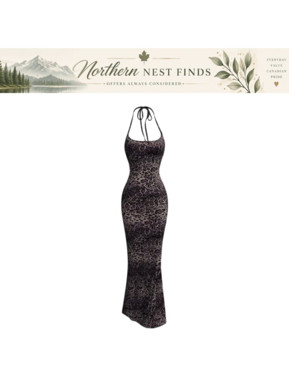 Cheetah Print Halter Maxi Dress Sleeveless Bodycon Fishtail Party Summer